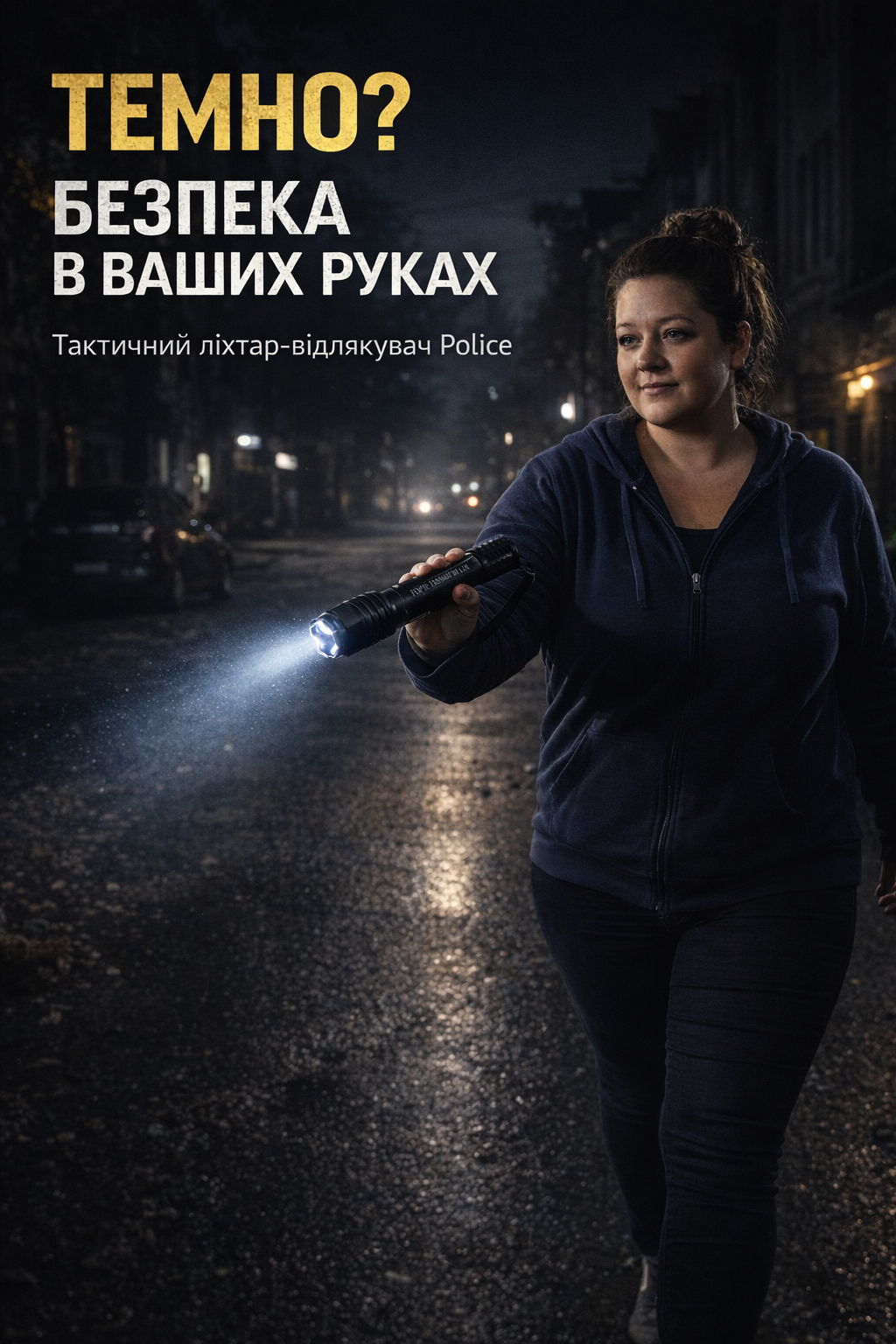 Тактичний ліхтар Police BL-1103 у темряві